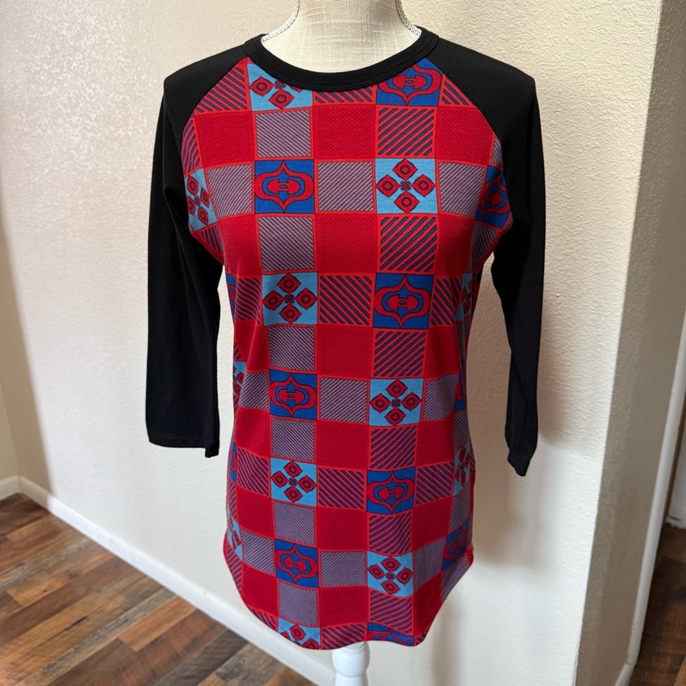 🤠 3/$20 LuLaRoe Red, Blue & Black Checkered 3/4 Sleeve Top - Size XS